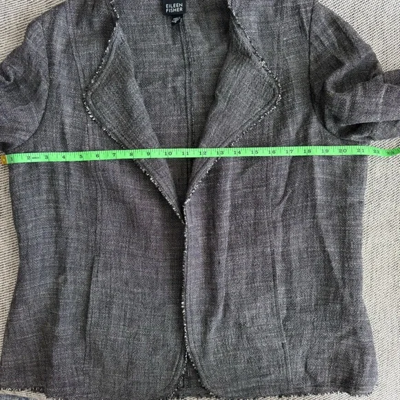 Eileen Fisher Gray Linen Blend Woven Raw Trim Jacket Long Sleeve Size Medium - Picture 8 of 10